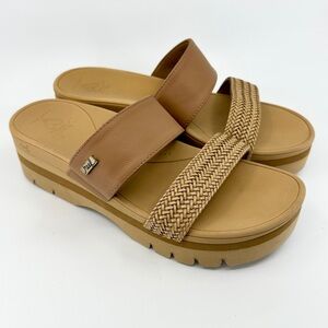 Reef Banded Horizon 2.5 Women’s Platform Slide Sandals Size 10 Tan Brown